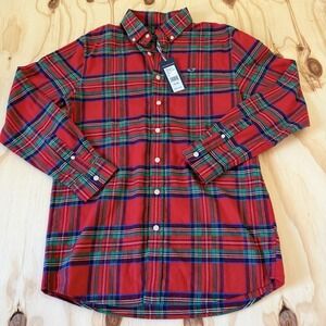 NWT Vineyard Vines Boys Red Tartan Flannel Whale Shirt Long Sleeve XL 18
